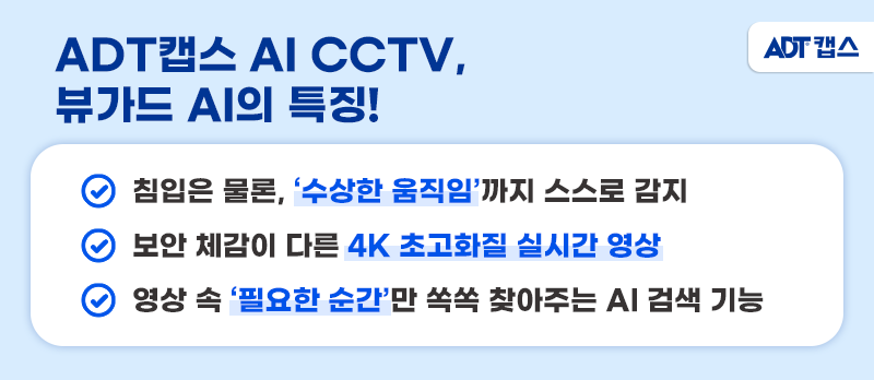 AI CCTV, 지능형 CCTV, AI CCTV 기능, AI CCTV 특징, 일반 CCTV, 저가형 CCTV, 뷰가드AI, ADT캡스, ADT캡스 뷰가드 AI, 뷰가드
